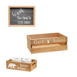 Three Piece Decorative Wood Bathroom Set, Large, Cabin/Lodge/Rustic