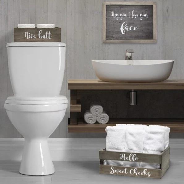 Three Piece Decorative Wood Bathroom Set, Large, Cheeky