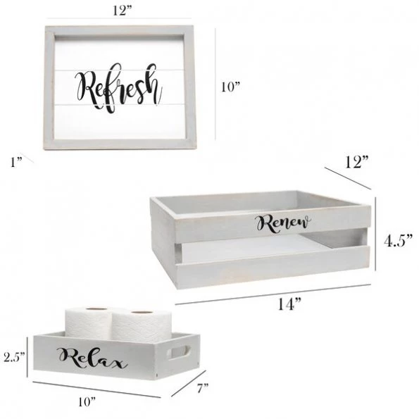 Three Piece Decorative Wood Bathroom Set, Small, Inspirational