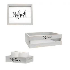 Three Piece Decorative Wood Bathroom Set, Small, Inspirational