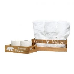 Three Piece Decorative Wood Bathroom Set, Small, Cabin/Lodge/Rustic