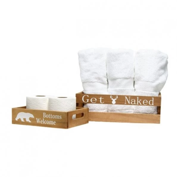 Three Piece Decorative Wood Bathroom Set, Small, Cabin/Lodge/Rustic