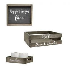 Three Piece Decorative Wood Bathroom Set, Small, Cheeky