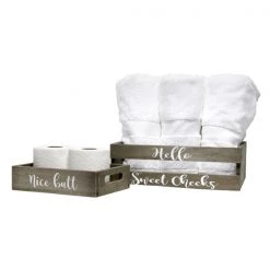 Three Piece Decorative Wood Bathroom Set, Small, Cheeky