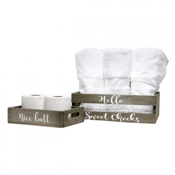 Three Piece Decorative Wood Bathroom Set, Small, Cheeky