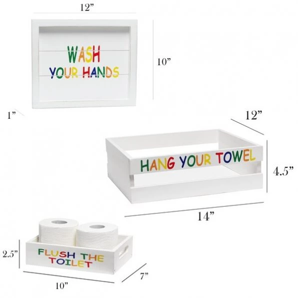 Three Piece Decorative Wood Bathroom Set, Small, Kids