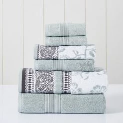 Modern Threads 6-Piece Yarn Dyed Jacquard/Solid towel set Ophelia Dark Sage