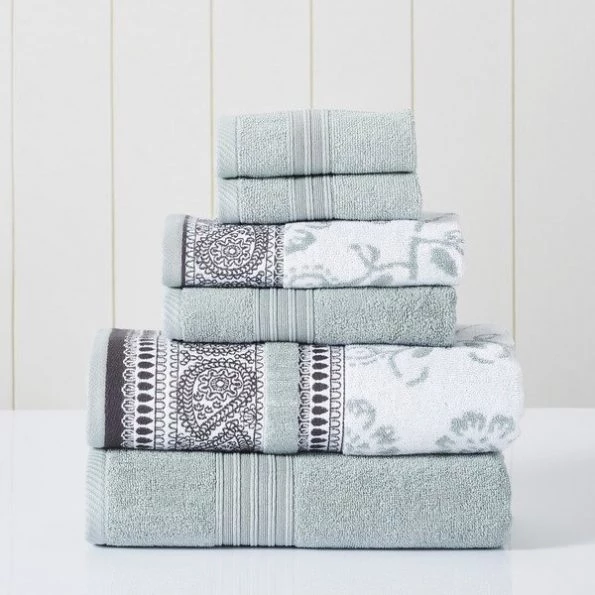 Modern Threads 6-Piece Yarn Dyed Jacquard/Solid towel set Ophelia Dark Sage