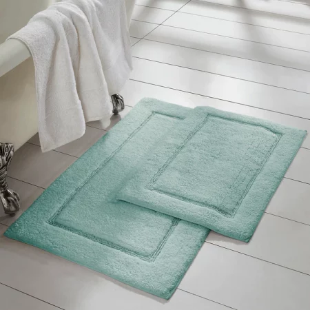 Modern Threads 2-Pack Solid Loop with non-slip backing Bath Mat Set Spa Blue