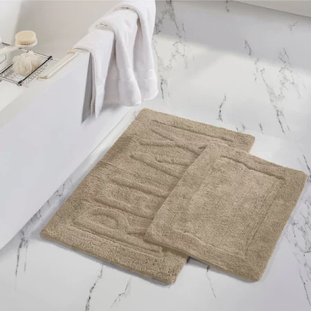 Modern Threads 2pk 100% Cotton Bath mat "Relax" Khaki