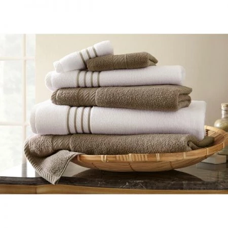 Modern Threads 6 PC QUICK DRY STRIPE TOWEL SET Taupe