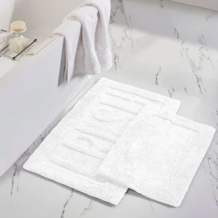 Modern Threads 2pk 100% Cotton Bath mat "Fresh" White