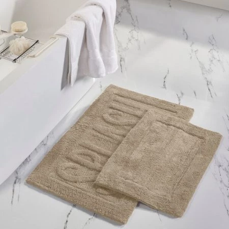 Modern Threads 2pk 100% Cotton Bath mat "Splash" Khaki