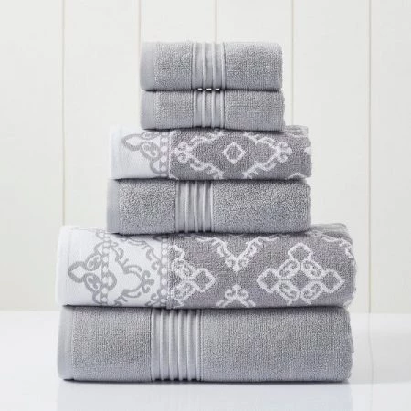 Modern Threads 6-Piece Yarn Dyed Jacquard/Solid towel set Charlize Stone