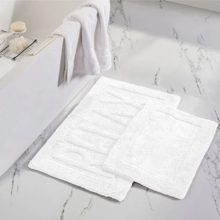 Modern Threads 2pk 100% Cotton Bath mat "Relax" White
