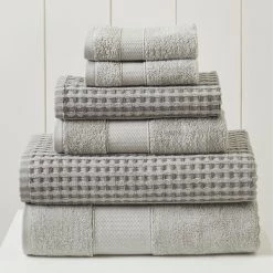 Modern Threads 6-Piece Yarn Dyed Cobblestone Jacquard Towel Set Silver