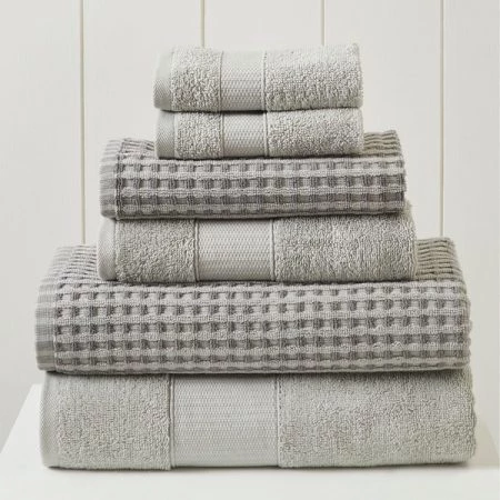 Modern Threads 6-Piece Yarn Dyed Cobblestone Jacquard Towel Set Silver