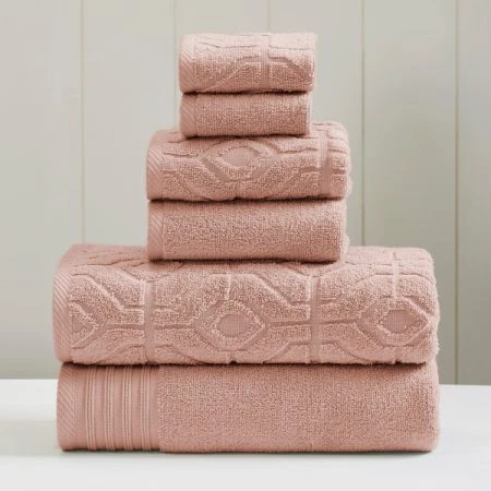 Modern Threads 6-Piece Yarn Dyed Diamond Gate Jacquard Towel Set Dusty Rose