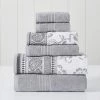 Modern Threads 6-Piece Yarn Dyed Jacquard/Solid towel set Ophelia Stone