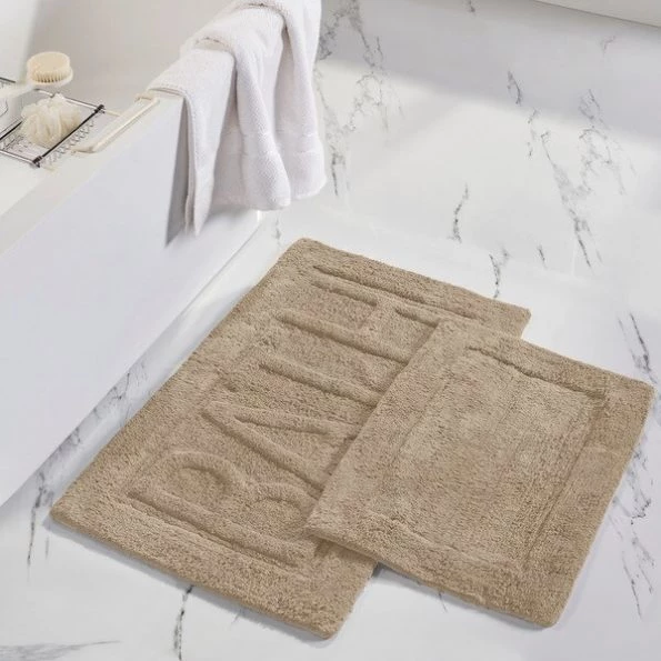 Modern Threads 2pk 100% Cotton Bath mat "Bath" Khaki 1 2pk 100% Cotton Bath mat "Bath" Khaki