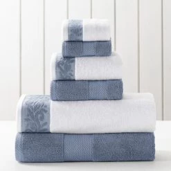 6-Piece towel set with Filgree jacquard border Smoke