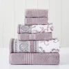 Modern Threads 6-Piece Yarn Dyed Jacquard/Solid towel set Ophelia Orchid