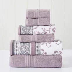 Modern Threads 6-Piece Yarn Dyed Jacquard/Solid towel set Ophelia Orchid