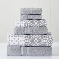 Modern Threads 6-Piece Yarn Dyed Jacquard/Solid towel set Monroe Stone
