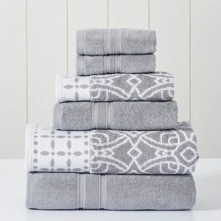 Modern Threads 6-Piece Yarn Dyed Jacquard/Solid towel set Monroe Stone