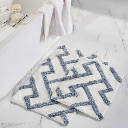 Modern Threads 2pk 100% Cotton Textured bath mat Denim