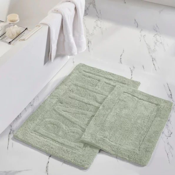 2pk 100% Cotton Bath mat "Bath" Sage