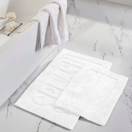 Modern Threads 2pk 100% Cotton Bath mat "Splash" White
