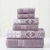Modern Threads 6-Piece Yarn Dyed Jacquard/Solid towel set Monroe Orchid