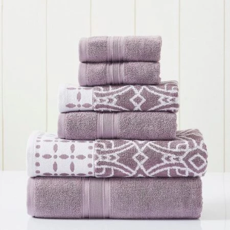 Modern Threads 6-Piece Yarn Dyed Jacquard/Solid towel set Monroe Orchid