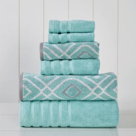 Modern Threads 6-Piece Yarn Dyed towel set Oxford Aqua