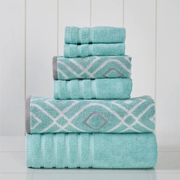 6-Piece Yarn Dyed towel set Oxford Aqua