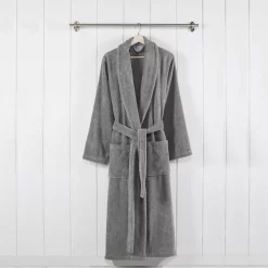 100 % Cotton Classic bathrobe with Shawl collar Stone Large/X Large