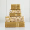 Modern Threads 6 Piece reversible yarn dyed jacquard towel set Trefoil Filigree Gold