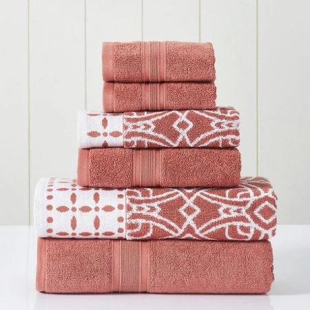 Modern Threads 6-Piece Yarn Dyed Jacquard/Solid towel set Monroe Clay