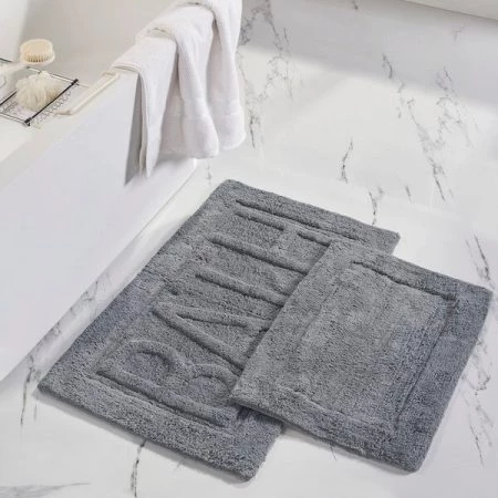Modern Threads 2pk 100% Cotton Bath mat "Bath" Charcoal
