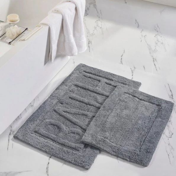 2pk 100% Cotton Bath mat "Bath" Charcoal