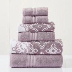 Modern Threads 6-Piece Yarn Dyed Jacquard/Solid towel set Charlize Orchid