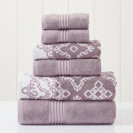 Modern Threads 6-Piece Yarn Dyed Jacquard/Solid towel set Charlize Orchid