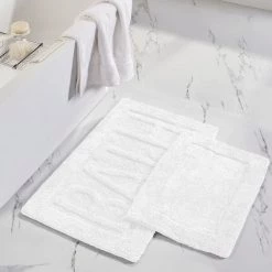 Modern Threads 2pk 100% Cotton Bath mat "Bath" White