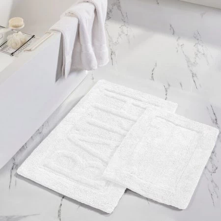 Modern Threads 2pk 100% Cotton Bath mat "Bath" White