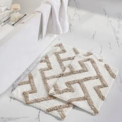 2pk 100% Cotton Textured bath mat Khaki