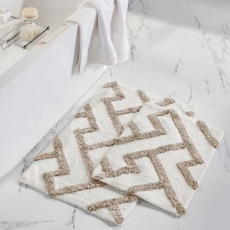 Modern Threads 2pk 100% Cotton Textured bath mat Khaki