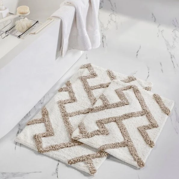 2pk 100% Cotton Textured bath mat Khaki