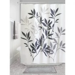 iDesign 72 in. H X 72 in. W Black/Gray Leaves Shower Curtain Polyester