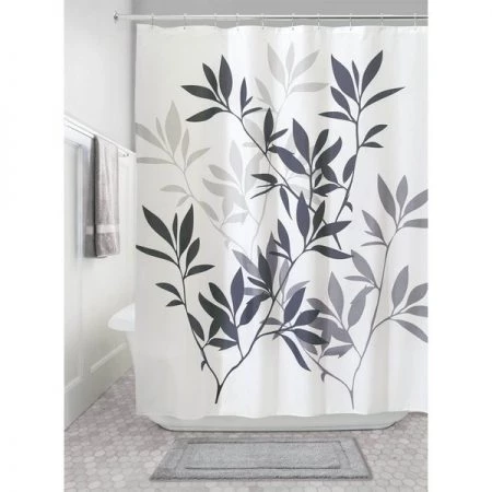 Interdesign iDesign 72 in. H X 72 in. W Black/Gray Leaves Shower Curtain Polyester